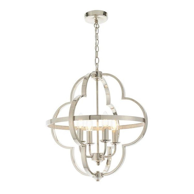 Loire 4Lt Pendant Ceiling Light Bright Nickel Plate & Clear Faceted Acrylic