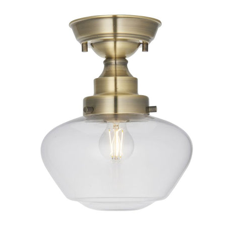 Ohio Semi-Flush Ceiling Light Antique Brass w/ Clear Glass