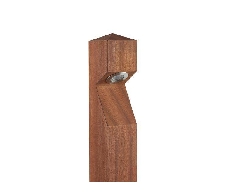 BESPOKE BOLLARDS Low voltage Sapele wood 2700K, 1 LED, Pointed, Base Cable Entry - Comet Lighting