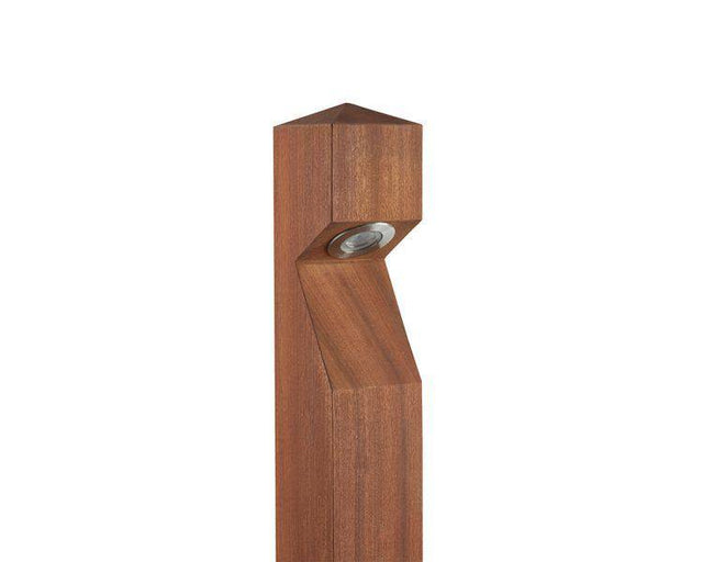 BESPOKE BOLLARDS Low voltage Sapele wood 2700K, 1 LED, Pointed, Side Cable Entry - Comet Lighting