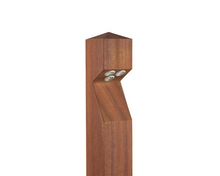 BESPOKE BOLLARDS Straight to mains Sapele wood 2700K, 3 LED, Pointed, Side Cable Entry - Comet Lighting