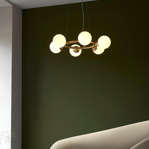 Kemi 6Lt Ring Pendant Ceiling Light Brushed Gold w/ Gloss White Glass