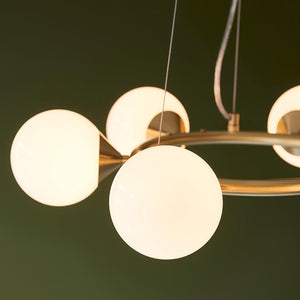 Kemi 6Lt Ring Pendant Ceiling Light Brushed Gold w/ Gloss White Glass