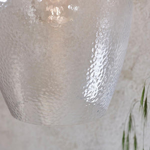 Terek Pendant Ceiling Light Bright Nickel w/ Clear Hammered Glass