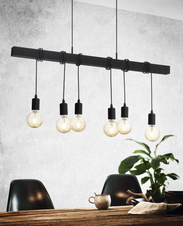 Eglo TOWNSHEND - 6Lt Pendant Ceiling Light black - Comet Lighting