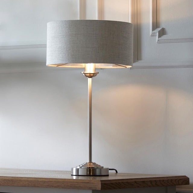 Highclere Table Lamp Brushed Chrome w/ Natural Shade