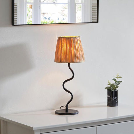 Wriggle Table Lamp Matt Black w/ Raffia Shade