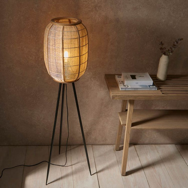 Zaire Tripod Floor Lamp Matt Black w/ Bamboo Shade