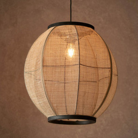 Zaire Large Pendant Ceiling Light Matt Black/Natural Linen