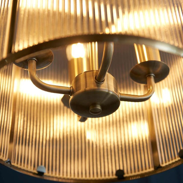 Lambeth Ribbed 4lt Pendant Ceiling Light Antique Brass