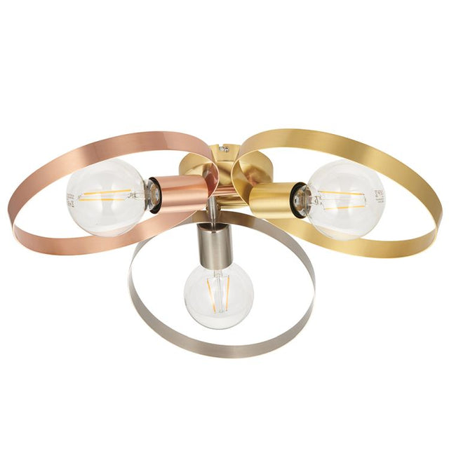 Hoop 3Lt Semi-Flush Ceiling Light Brushed Brass/Copper/Nickel