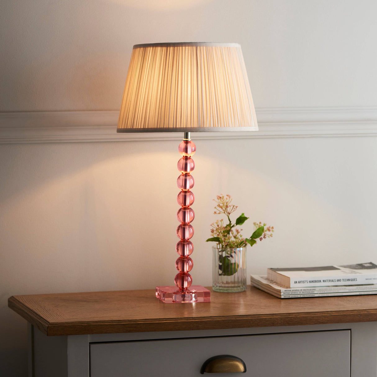 Adelie Blush Table Lamp & Freya 12 inch Oyster Shade - Comet Lighting