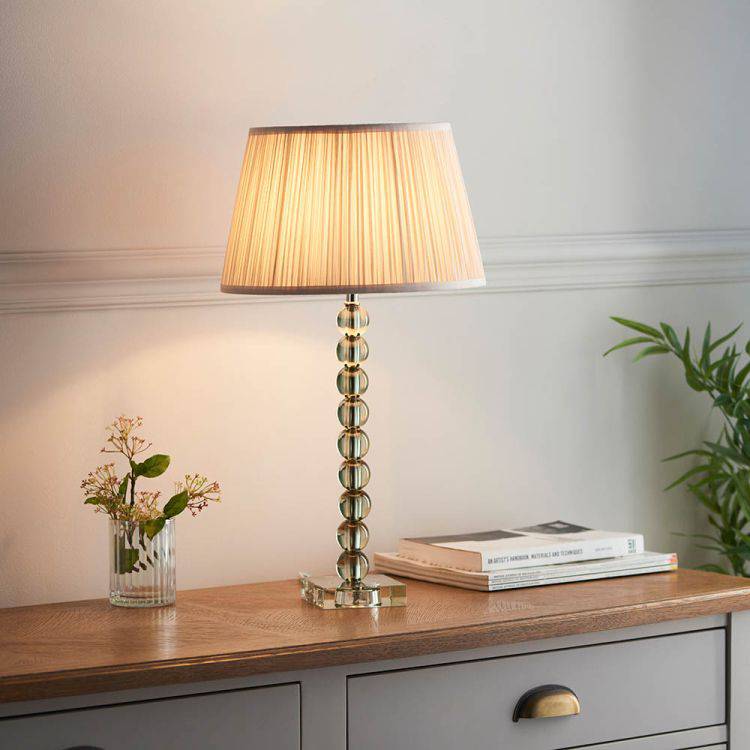 Adelie Grey/Green Table Lamp & Freya 12 inch Oyster Shade - Comet Lighting