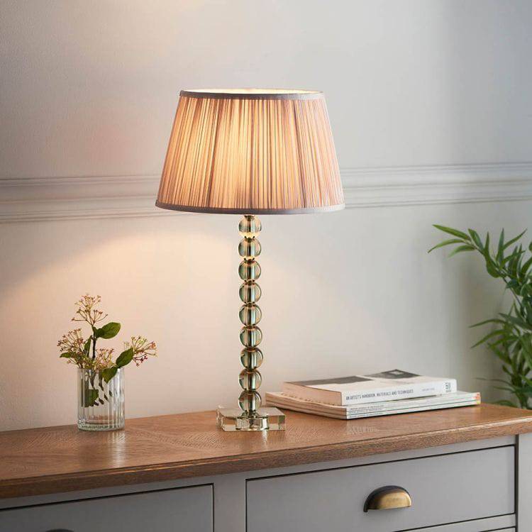 Adelie Grey/Green Table Lamp & Freya 12 inch Pink Shade - Comet Lighting