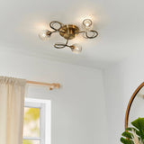 Aherne 3-Light Semi Flush Ceiling Light Antique Brass - Comet Lighting