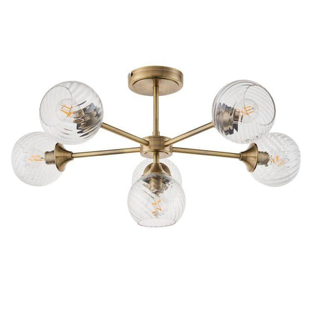 Allegra 6lt Semi Flush Ceiling Light Antique Brass - Comet Lighting