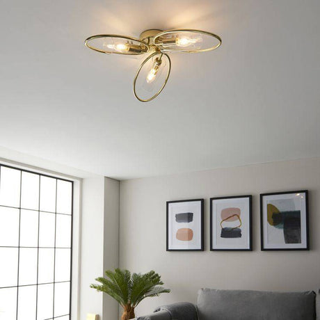 Amari 3Lt Semi-Flush Ceiling Light Polished Brass - Comet Lighting