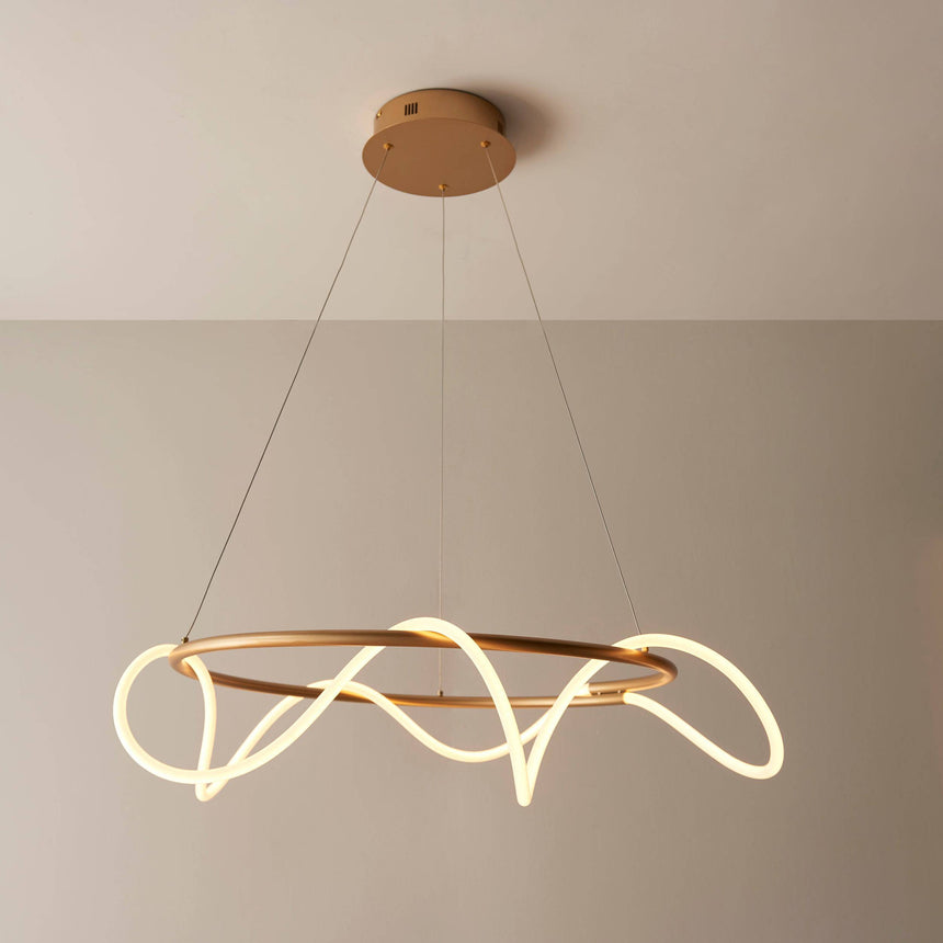 Attalea LED Round Pendant Ceiling Light Satin Gold - Comet Lighting