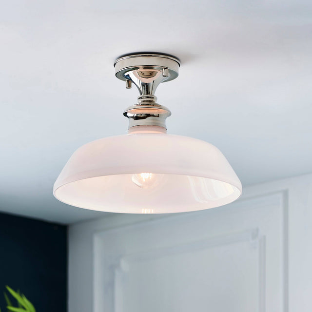 Barford Semi-Flush Ceiling Light Bright Nickel - Comet Lighting