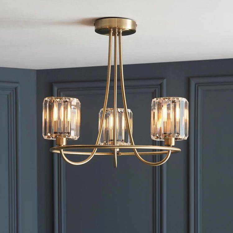 Berenice 3lt Semi Flush Ceiling Light Antique Brass - Comet Lighting