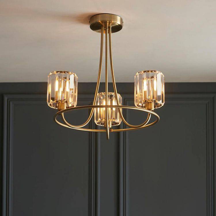 Berenice 3lt Semi Flush Ceiling Light Antique Brass - Comet Lighting