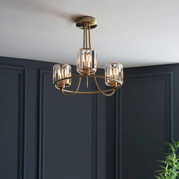 Berenice 3lt Semi Flush Ceiling Light Antique Brass - Comet Lighting