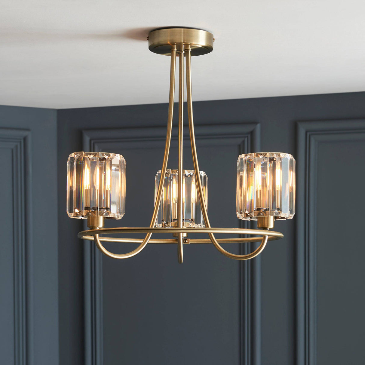 Berenice 3lt Semi Flush Ceiling Light Antique Brass - Comet Lighting