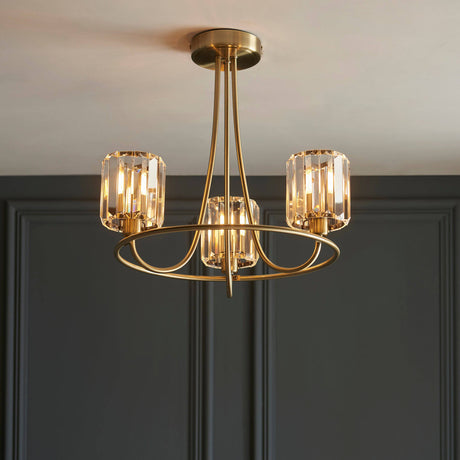 Berenice 3lt Semi Flush Ceiling Light Antique Brass - Comet Lighting