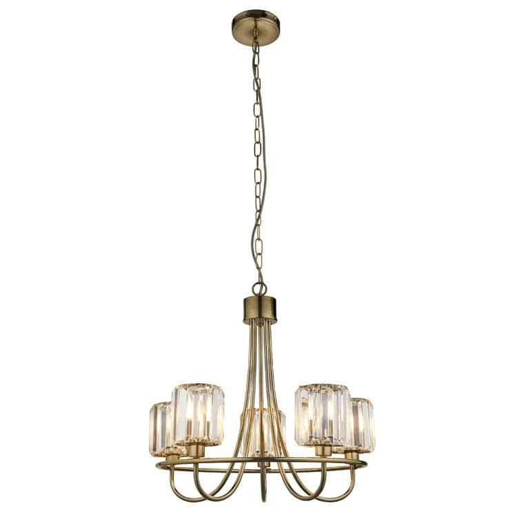 Berenice 5lt Pendant Ceiling Light Antique Brass - Comet Lighting