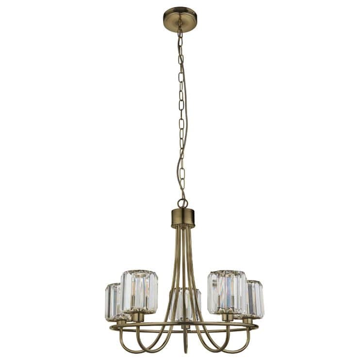 Berenice 5lt Pendant Ceiling Light Antique Brass - Comet Lighting