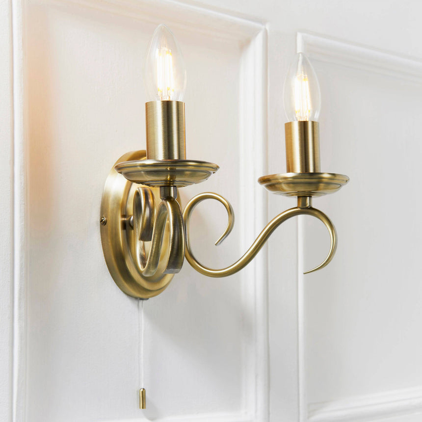 Bernice 2-Light Wall Light Antique Brass - Comet Lighting