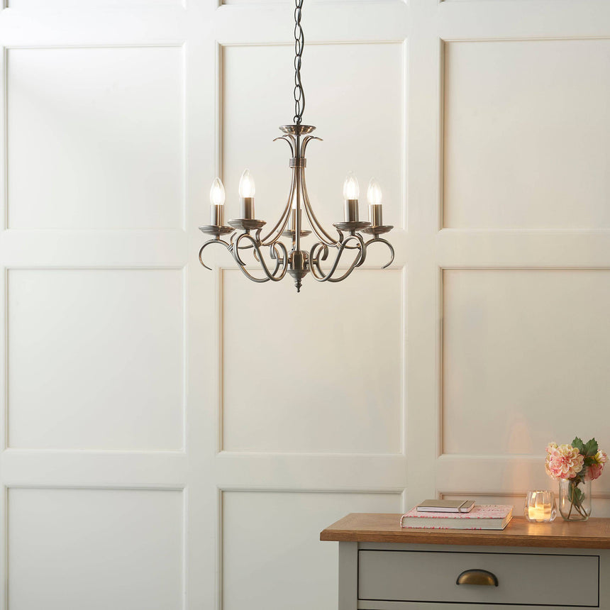 Bernice 5-Light Pendant Ceiling Light Antique Silver - Comet Lighting