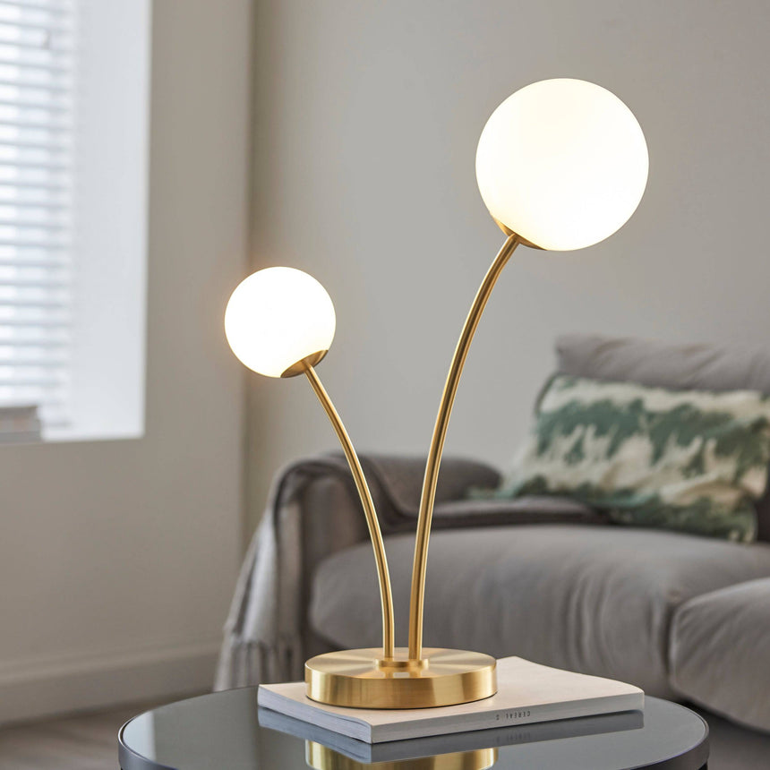 Bloom 2-Light Table Lamp Satin Brass - Comet Lighting