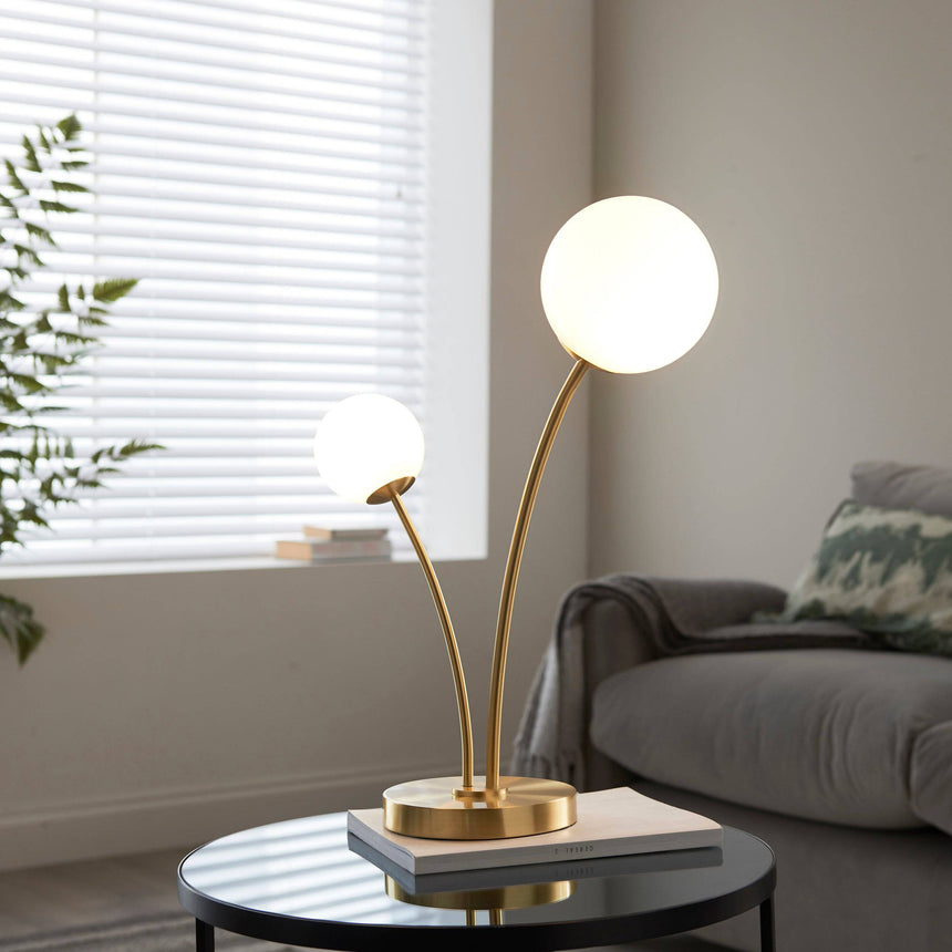 Bloom 2-Light Table Lamp Satin Brass - Comet Lighting