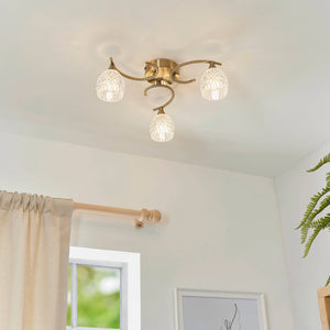 Boyer 3-Light Semi Flush Ceiling Light Antique Brass - Comet Lighting