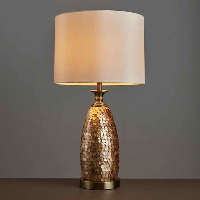 Dahlia Table Lamp Antique Brass w/ Ivory Shade - Comet Lighting