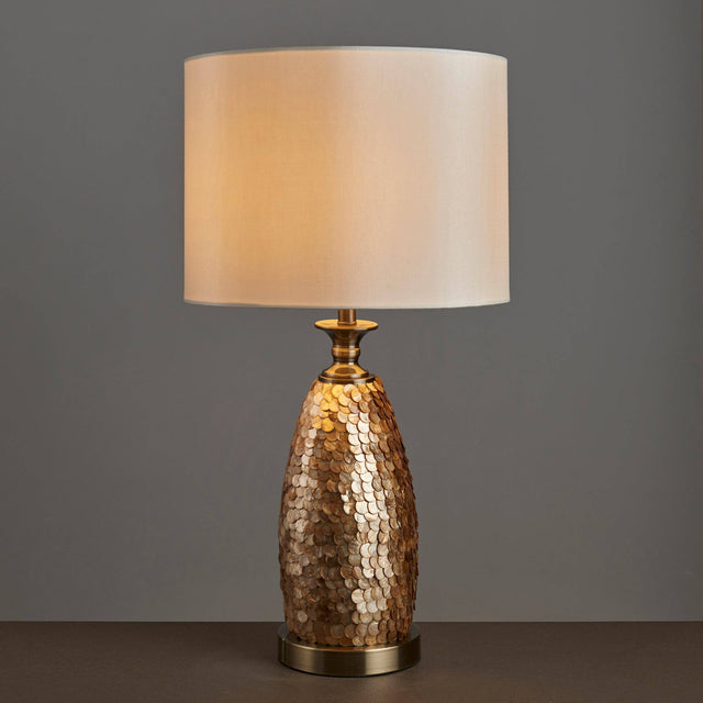 Dahlia Table Lamp Antique Brass w/ Ivory Shade - Comet Lighting