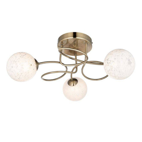 Delos 3lt Semi Flush Ceiling Light Antique Brass - Comet Lighting