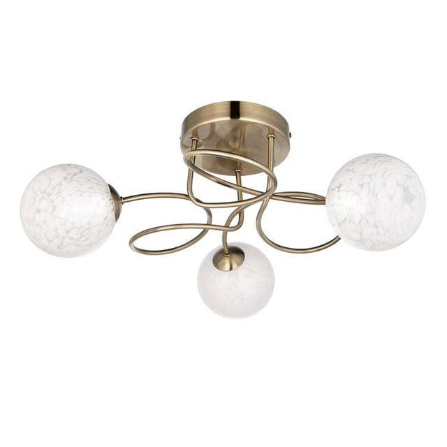 Delos 3lt Semi Flush Ceiling Light Antique Brass - Comet Lighting