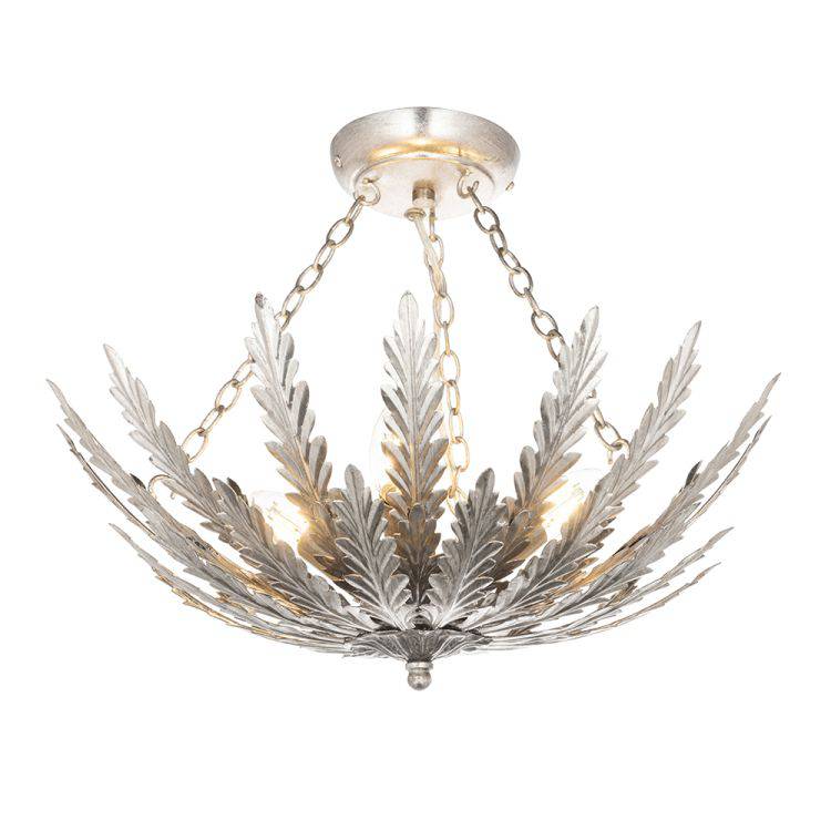 Delphine 3Lt Flush Ceiling Light Silver Leaf - Comet Lighting