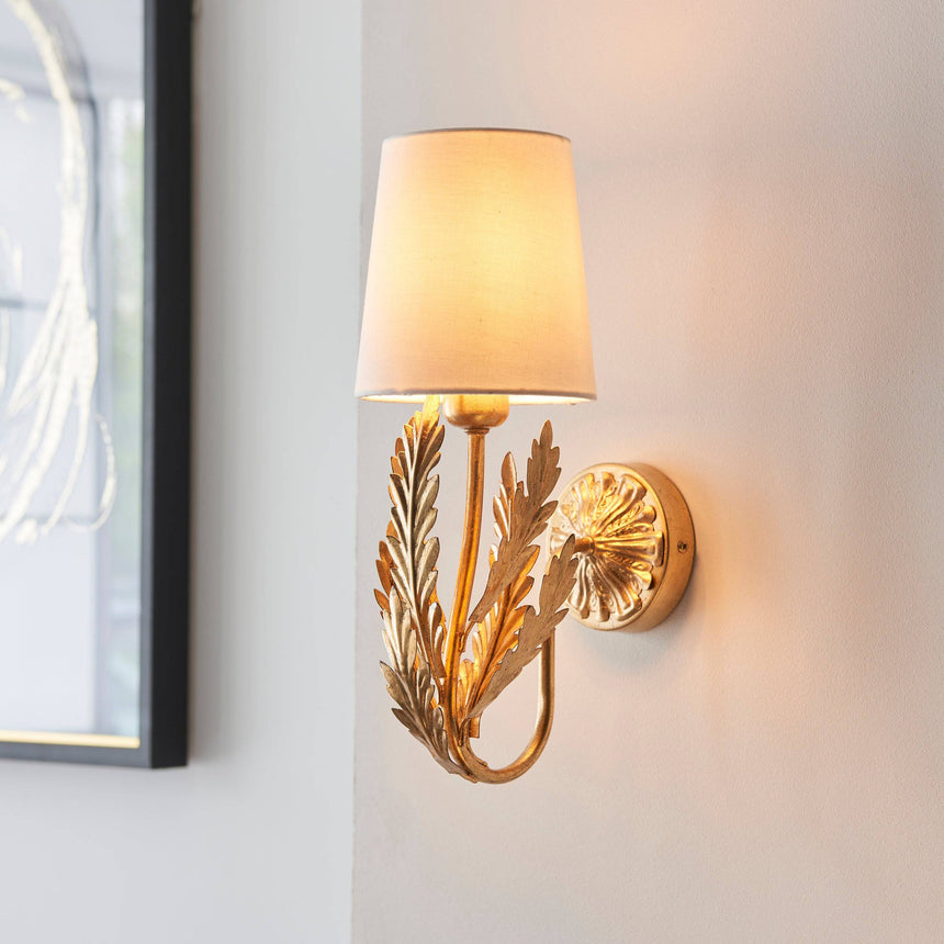 Delphine Wall Light Gold Leaf w/ Ivory Shade - Comet Lighting