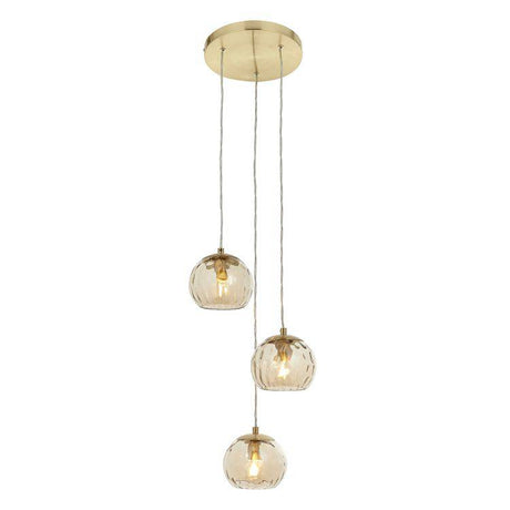 Dimple 3Lt Multi-Drop Ceiling Light Brushed Brass - Comet Lighting