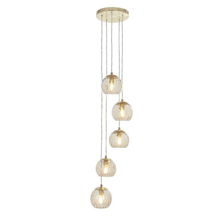 Dimple 5Lt Multi-Drop Ceiling Light Brushed Brass - Comet Lighting