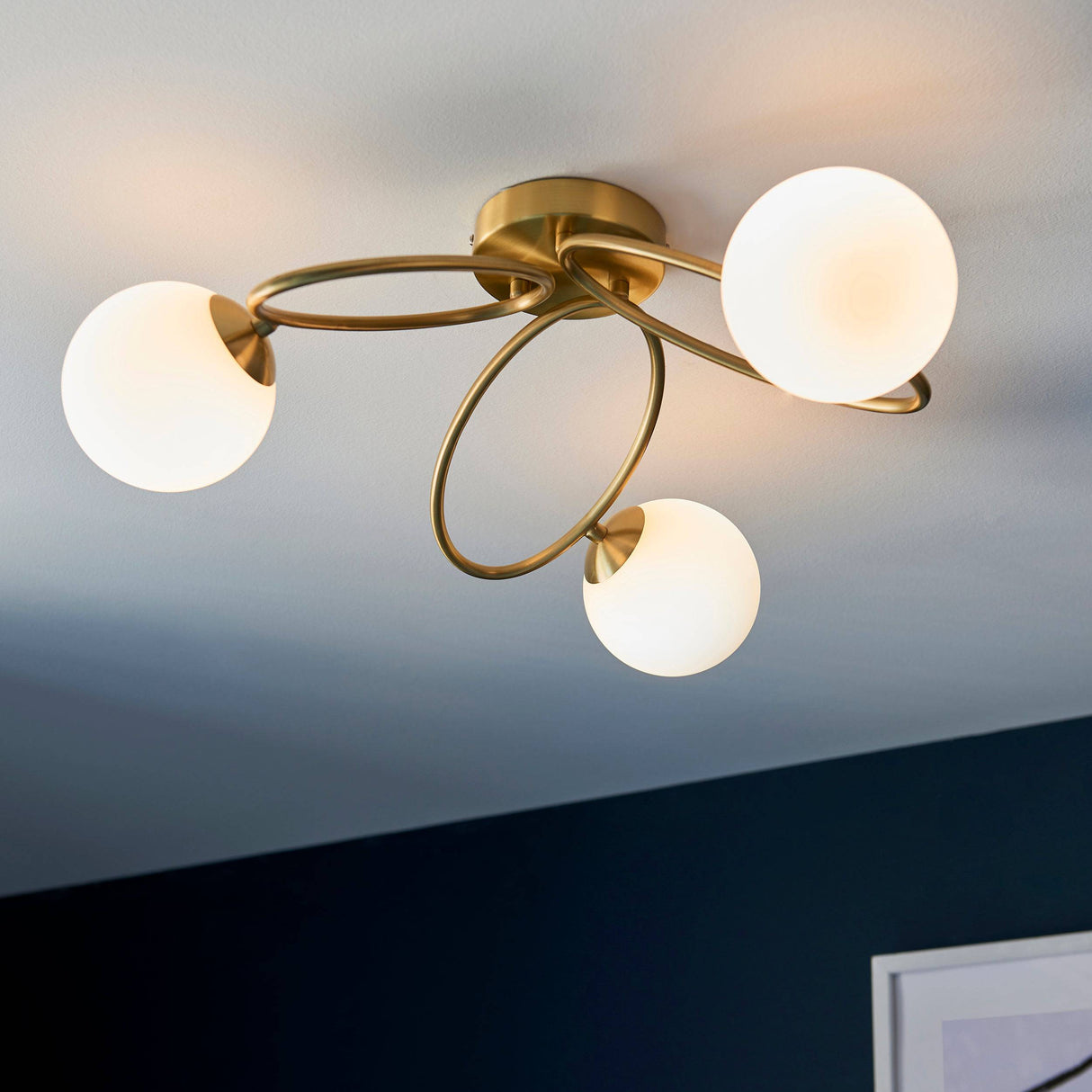 Ellipse 3Lt Semi-Flush Ceiling Light Satin Brass - Comet Lighting