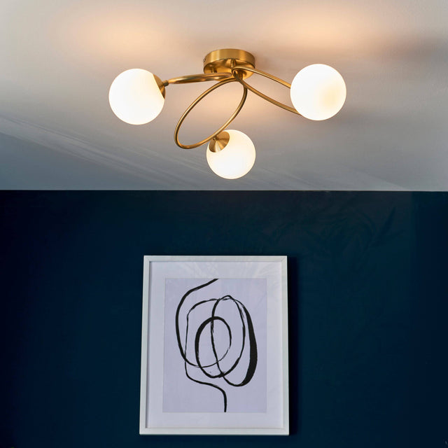 Ellipse 3Lt Semi-Flush Ceiling Light Satin Brass - Comet Lighting