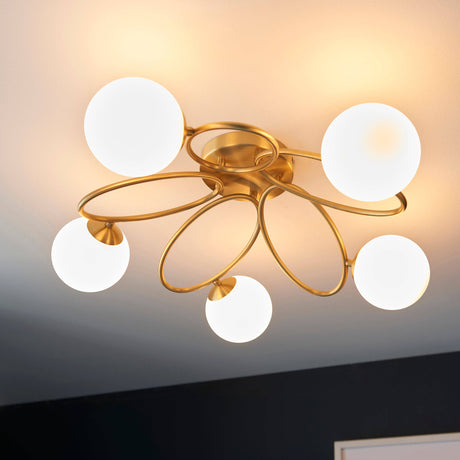 Ellipse 5Lt Semi-Flush Ceiling Light Satin Brass - Comet Lighting