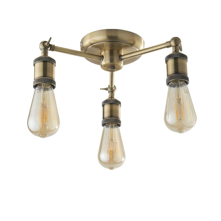 Hal 3Lt Semi-Flush Ceiling Light Antique Brass - Comet Lighting