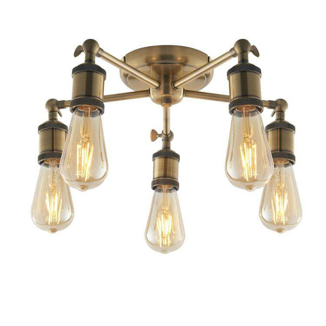 Hal 5Lt Semi-Flush Ceiling Light Antique Brass - Comet Lighting