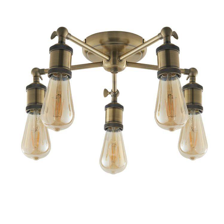 Hal 5Lt Semi-Flush Ceiling Light Antique Brass - Comet Lighting