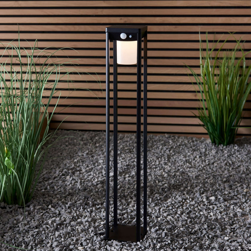 Hallam Solar Bollard Light Black w/ PIR - Comet Lighting